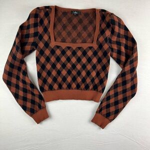 Lulu's‎ Black and Brown Argyle Cropped Sweater